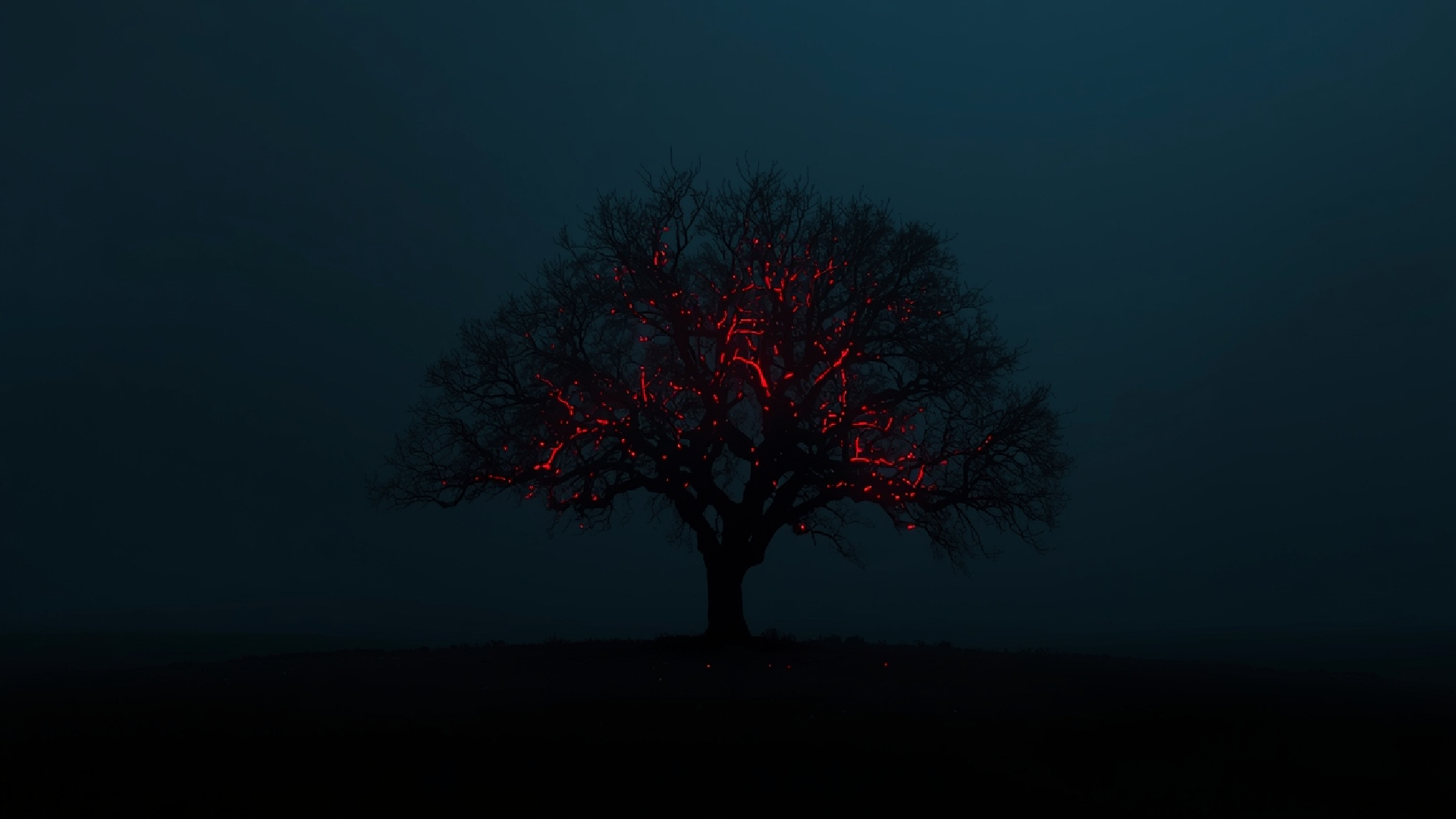 lonely tree with neon glow